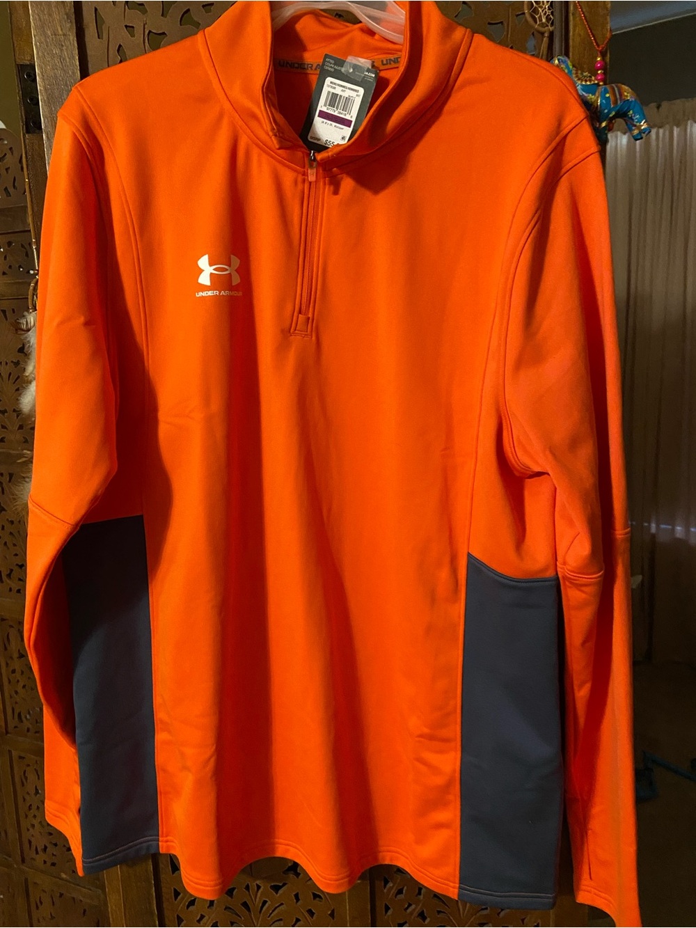 Mens Under Armour Bright Orange Quarter-Zip Pullover with Gray Panels sz 2x